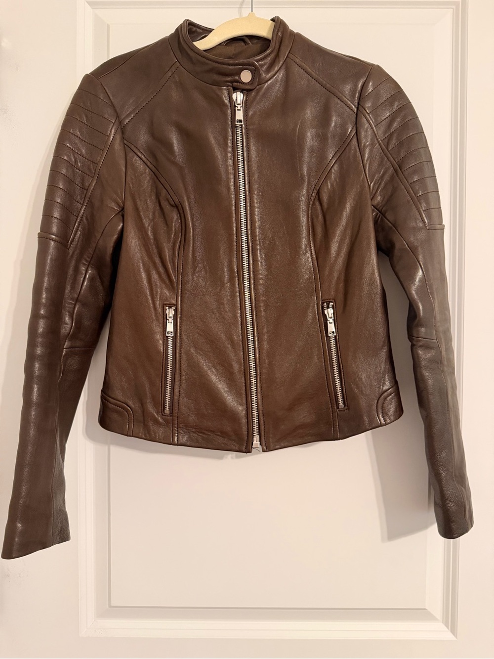 Wilson Vintage USA Genuine Leather Moto Jacket XS Brown Café Biker Jacket